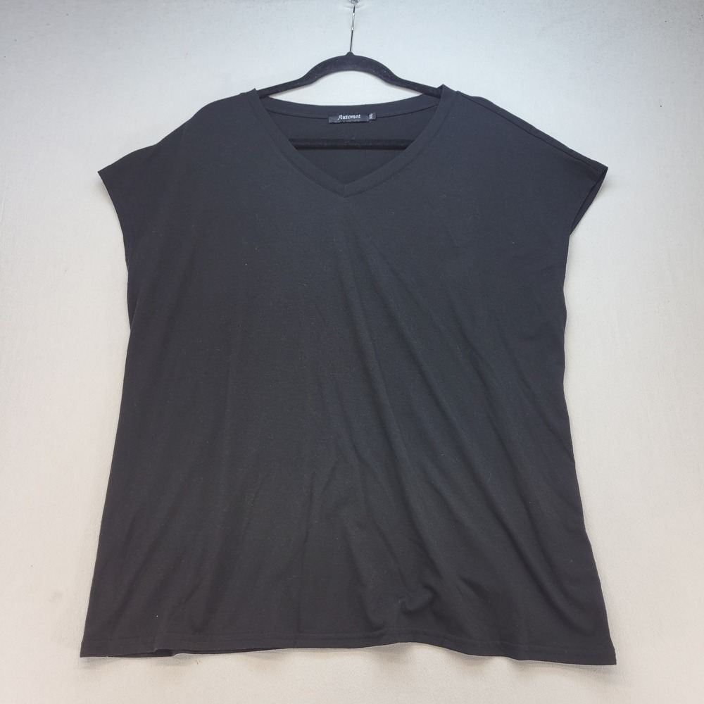 Automet V-Neck Top Women XXL Black Short Cap Sleeve Relaxed Fit Shirt